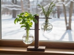 Glasvase mit Holzständer